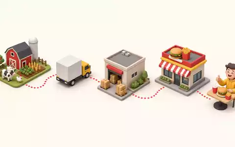 Isometrische 3D-Grafik der Franchise-Lieferkette veranschaulicht Geschäftsmodell von Yum! Brands Inc. ISIN US9884981013 verständlich - Foto: THN
