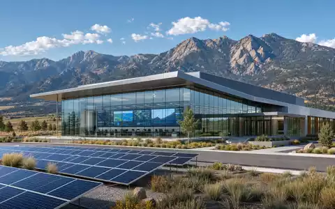 Xcel Energy Inc (ISIN US98389B1008) plant moderne Energiezentrale mit Solarfeldern vor Colorado-Gebirgskulisse als Architektur-Render - Foto: THN