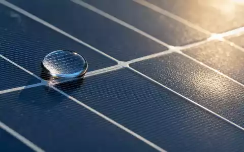 Xcel Energy Inc (ISIN US98389B1008) nutzt Solarzellen, gezeigt als Makroaufnahme mit Tautropfen auf Photovoltaik-Oberfläche - Foto: THN