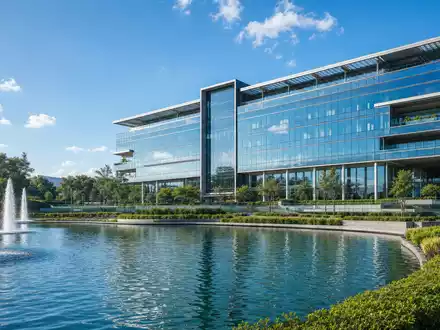 Modernes Architektur-Rendering einer Firmenzentrale repräsentiert die Innovationskraft von Xylem Inc. (US98419M1009) in der Wassertechnologie - Foto: THN