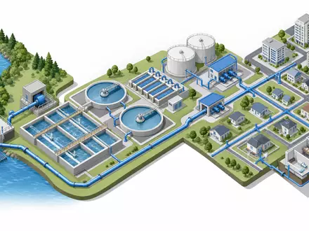 Isometrische 3D-Grafik der Wertschöpfungskette veranschaulicht das Geschäftsmodell von Xylem Inc. (US98419M1009) anschaulich - Foto: THN