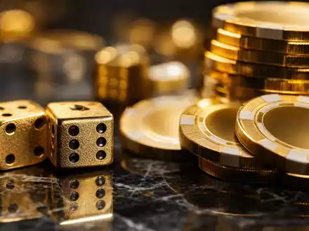 Wynn Resorts Ltd (US9831341030) steht sinnbildlich für Glücksspiel, dargestellt durch goldene Chips und Würfel - Foto: THN