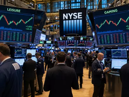 Wynn Resorts Ltd (US9831341030) notiert an der NYSE, hier symbolisiert durch einen Trading-Floor mit Freizeitsektor-Charts - Foto: THN