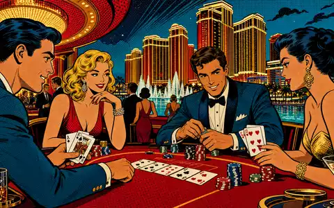 Wynn Resorts Ltd (US9831341030) inspiriert eine bunte Pop-Art-Szene mit eleganten Gästen an einem Casino-Kartentisch - Foto: THN