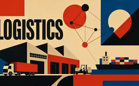 LondonMetric Property Plc GB00B4WFW713 vereint geometrisches Bauhaus-Poster mit Text LOGISTICS und Lagerhallen-Symbolen - Foto: THN