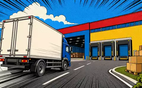 LondonMetric Property Plc GB00B4WFW713 stellt farbenfrohe Pop-Art-Comicszene mit Lieferwagen vor Lagerhalle dar - Foto: THN