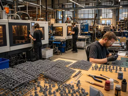 Games Workshop Group PLC (ISIN GB0003718474) Miniaturfertigung mit Spritzgussmaschinen und handbemalten Modellfiguren in Werkstatt - Foto: THN
