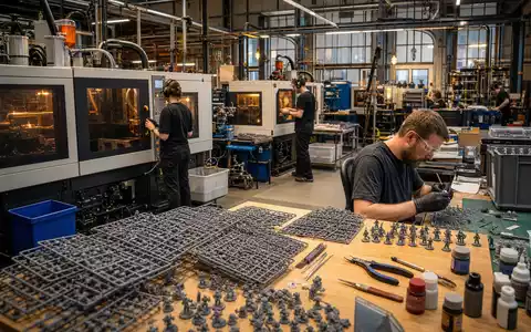 Games Workshop Group PLC (ISIN GB0003718474) Miniaturfertigung mit Spritzgussmaschinen und handbemalten Modellfiguren in Werkstatt - Foto: THN
