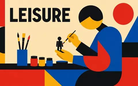 Games Workshop Group PLC (ISIN GB0003718474) geometrisches Bauhaus-Poster mit Sektor-Schriftzug LEISURE und stilisierter Hobbymaler-Figur - Foto: THN