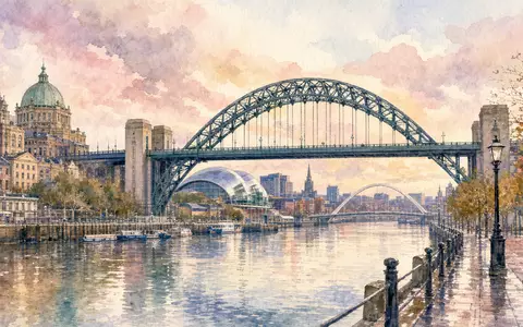 Aquarellmalerei einer Flussbrücke repräsentiert den Sitz von Virgin Money UK PLC (ISIN GB00BD6GN030) in Nordengland - Foto: THN