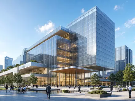 Architektur-Render eines Bürohochhauses visualisiert den Hauptsitz von Virgin Money UK PLC (ISIN GB00BD6GN030) als Bankgesellschaft - Foto: THN