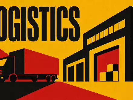 Bauhaus-Poster mit geometrischen Formen und Schriftzug Logistics symbolisiert den Sektor von WDP N.V., ISIN BE0974310428 - Foto: THN