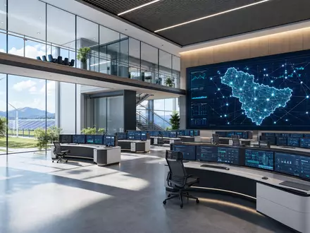 Elia Group S.A. mit der ISIN BE0003822393 modern dargestellt als digitale Netzleitzentrale in Glasarchitektur-Render - Foto: THN