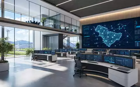 Elia Group S.A. mit der ISIN BE0003822393 modern dargestellt als digitale Netzleitzentrale in Glasarchitektur-Render - Foto: THN