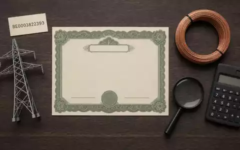 Elia Group S.A. (ISIN BE0003822393) illustriert als Flatlay mit Aktienzertifikat, ISIN-Karte und Strommast-Modell - Foto: THN
