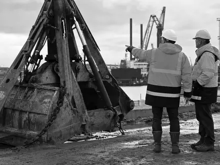 Ackermans & van Haaren N.V. (BE0003764755) in dokumentarischer Schwarzweiß-Reportage-Fotografie mit Fokus auf Details der Arbeitsumgebung - Foto: THN