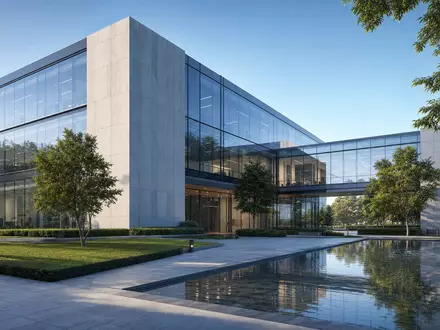Syensqo S.A. (BE0003851681) zeigt gläserne Firmenzentrale als architektonisches Render mit klaren Linien und modernem Design - Foto: THN