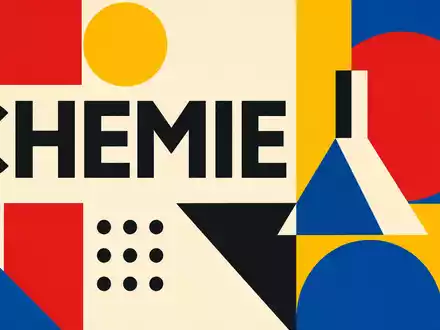 Syensqo S.A. (BE0003851681) als Bauhaus-Poster mit geometrischen Formen, Grundfarben und Sektor-Kürzel in klarer Typografie - Foto: THN