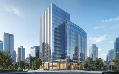 Sofina S.A. (BE0003717312) veranschaulicht modernes gläsernes Hochhaus als Architektur-Render im urbanen Finanzviertel bei Tag - Foto: THN