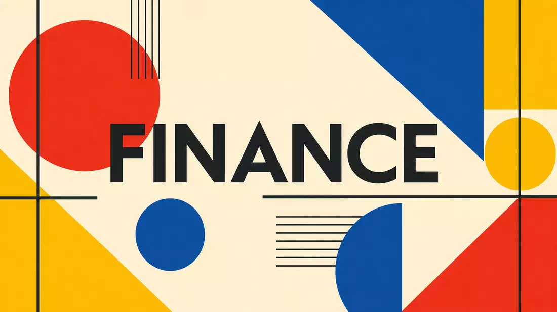 Geometrisches Bauhaus-Poster mit Kreisen, Dreiecken und dem Wort FINANCE
