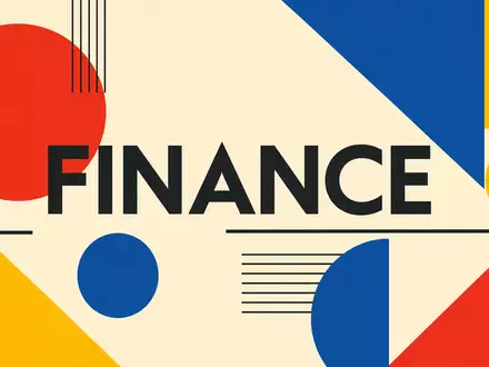 Sofina S.A. (BE0003717312) inspiriert geometrisches Bauhaus-Poster mit Sektor-Text FINANCE in kräftigen Farben - Foto: THN