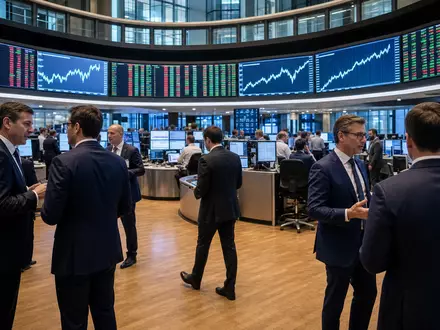 Sofina S.A. (BE0003717312) zeigt Börsen-Editorial mit Trading-Floor, Kursbildschirmen und Analysten der Finanzbranche - Foto: THN
