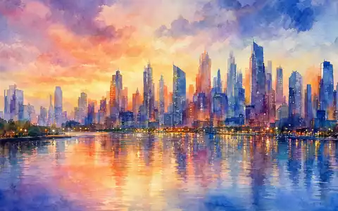 Northern Trust Corp., ISIN US6658591044, symbolisiert durch AquarellgemĂ€lde einer generischen GroĂstadt-Skyline am Fluss - Foto: THN
