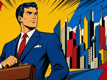 Northern Trust Corp. (ISIN US6658591044) als Pop-Art-Comic mit selbstbewusstem Banker vor generischer Skyline dargestellt - Foto: THN