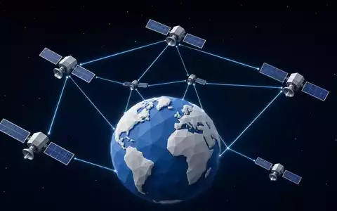 Northrop Grumman US6668071029 visualisiert isometrisches 3D-Satelliten-Netzwerk mit verbundenen Satelliten über der Erde - Foto: THN