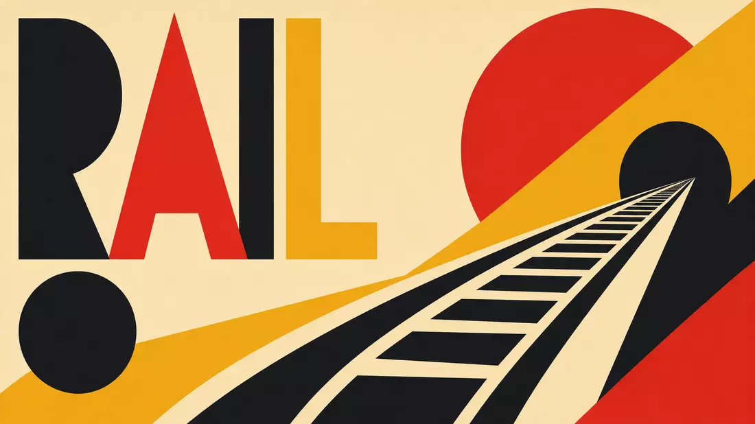 Bauhaus-inspiriertes Grafikposter mit geometrischen Formen und dem Schriftzug RAIL