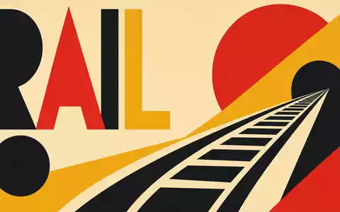 Norfolk Southern Corp. (US6558441084): Bauhaus-Poster mit geometrischen Formen, Schienenmotiv und dem Wort RAIL - Foto: THN