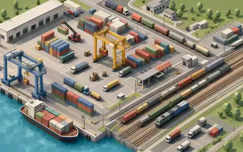 Norfolk Southern Corp. (US6558441084): isometrische 3D-Illustration eines Intermodal-Terminals mit Containern und Güterzügen - Foto: THN