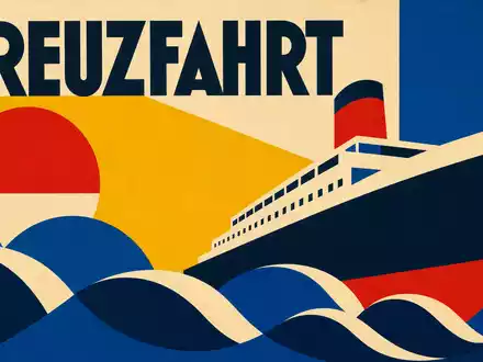 Norwegian Cruise Line BMG667211046 als Bauhaus-Poster mit geometrischen Formen, Wellen und großem Schriftzug KREUZFAHRT - Foto: THN