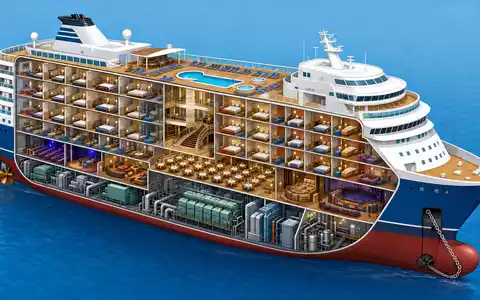 Norwegian Cruise Line BMG667211046 illustriert einen isometrischen 3D-Schnitt eines generischen Kreuzfahrtschiffs mit mehreren Decks - Foto: THN
