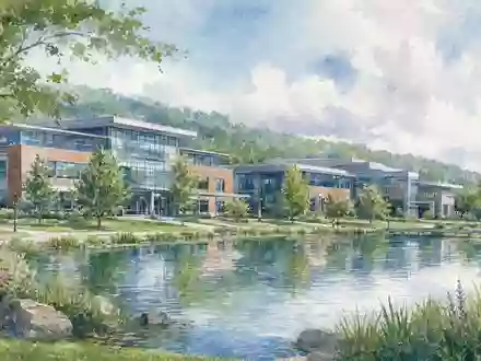 Waters Corporation (ISIN US9418481035) inspiriert dieses Aquarell eines Forschungscampus mit Glasfassaden und grüner Landschaft - Foto: THN