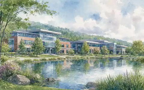Waters Corporation (ISIN US9418481035) inspiriert dieses Aquarell eines Forschungscampus mit Glasfassaden und grüner Landschaft - Foto: THN