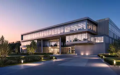 Waters Corporation (ISIN US9418481035) wird durch dieses Architektur-Render eines modernen Forschungsgebäudes bei Dämmerung symbolisiert - Foto: THN
