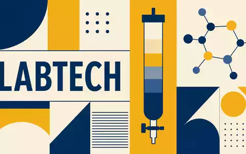 Waters Corporation (ISIN US9418481035) wird als geometrisches Bauhaus-Poster mit Chromatographiesäule und Molekülstruktur dargestellt - Foto: THN