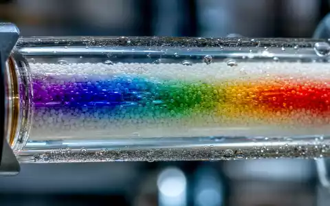 Waters Corporation (ISIN US9418481035) zeigt eine Makroaufnahme einer farbigen Chromatographiesäule mit fließender Probenflüssigkeit - Foto: THN