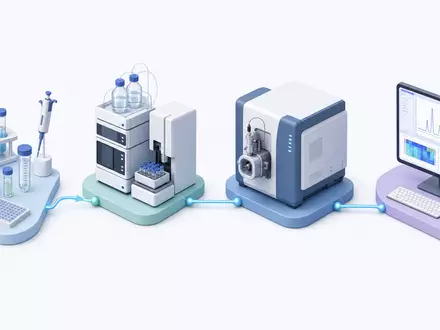 Waters Corporation (ISIN US9418481035) illustriert isometrisch die Prozesskette von Probenvorbereitung bis zur Datenanalyse im Labor - Foto: THN