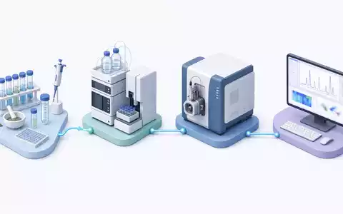 Waters Corporation (ISIN US9418481035) illustriert isometrisch die Prozesskette von Probenvorbereitung bis zur Datenanalyse im Labor - Foto: THN