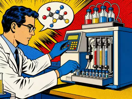 Waters Corporation (ISIN US9418481035) erscheint als farbenfrohe Pop-Art-Comic-Szene mit Wissenschaftler an einem Analysegerät - Foto: THN