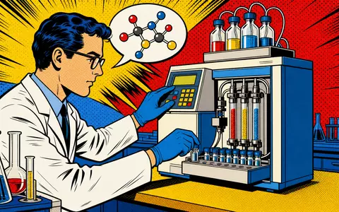Waters Corporation (ISIN US9418481035) erscheint als farbenfrohe Pop-Art-Comic-Szene mit Wissenschaftler an einem Analysegerät - Foto: THN