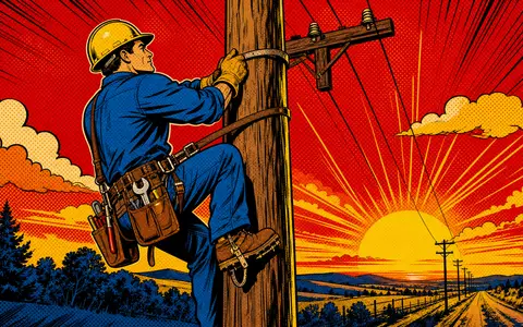 WEC Energy Group (ISIN US92939U1060) im Pop-Art-Comic-Stil: ein Leitungsmonteur klettert einen Strommast hinauf - Foto: THN