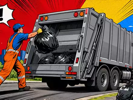 Die Pop-Art-Comic-Szene mit Müllwagen greift humorvoll das Geschäftsfeld von Waste Management (ISIN US94106L1098) auf - Foto: THN