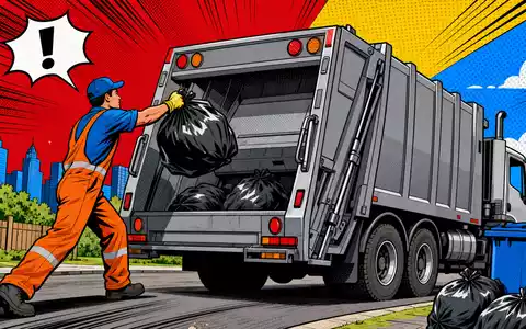 Die Pop-Art-Comic-Szene mit Müllwagen greift humorvoll das Geschäftsfeld von Waste Management (ISIN US94106L1098) auf - Foto: THN