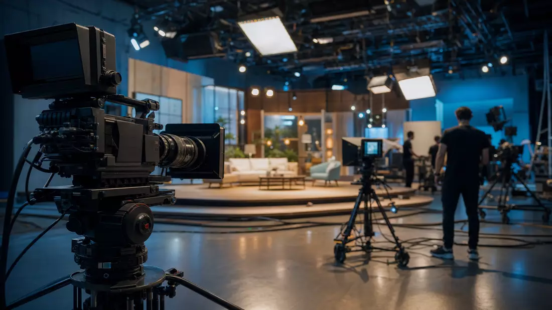 Fernsehstudio mit Kameras und Lichttechnik, Motiv zu Warner Bros. Disc. US9344231041