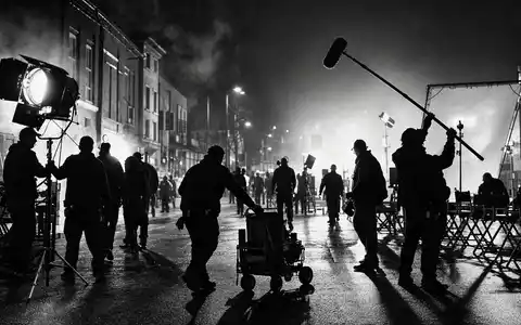 Dokumentarische Schwarzweiß-Aufnahme eines Filmsets zeigt die Medienbranche von Warner Bros. Disc., ISIN US9344231041, eindrucksvoll - Foto: THN