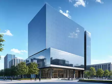 Architektur-Render eines gläsernen Bürohochhauses veranschaulicht die Konzernzentrale von Warner Bros. Disc., ISIN US9344231041, modern - Foto: THN