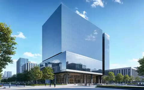 Architektur-Render eines gläsernen Bürohochhauses veranschaulicht die Konzernzentrale von Warner Bros. Disc., ISIN US9344231041, modern - Foto: THN